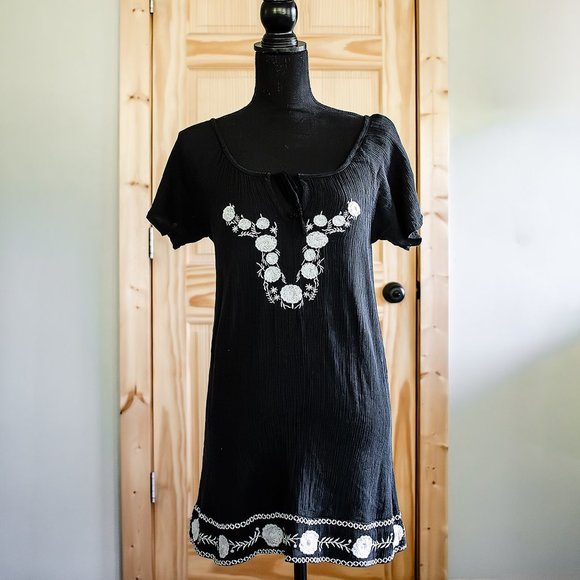 VINTAGE 1980's Raviya Embroidered Bohemian Mini Dress 100% Cotton Size Small - Picture 1 of 13